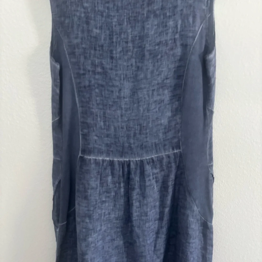100% Linen Made in Italy Midi Sleeveless Blue Linen Shift Dress Sz M Unbranded - Picture 6 of 12